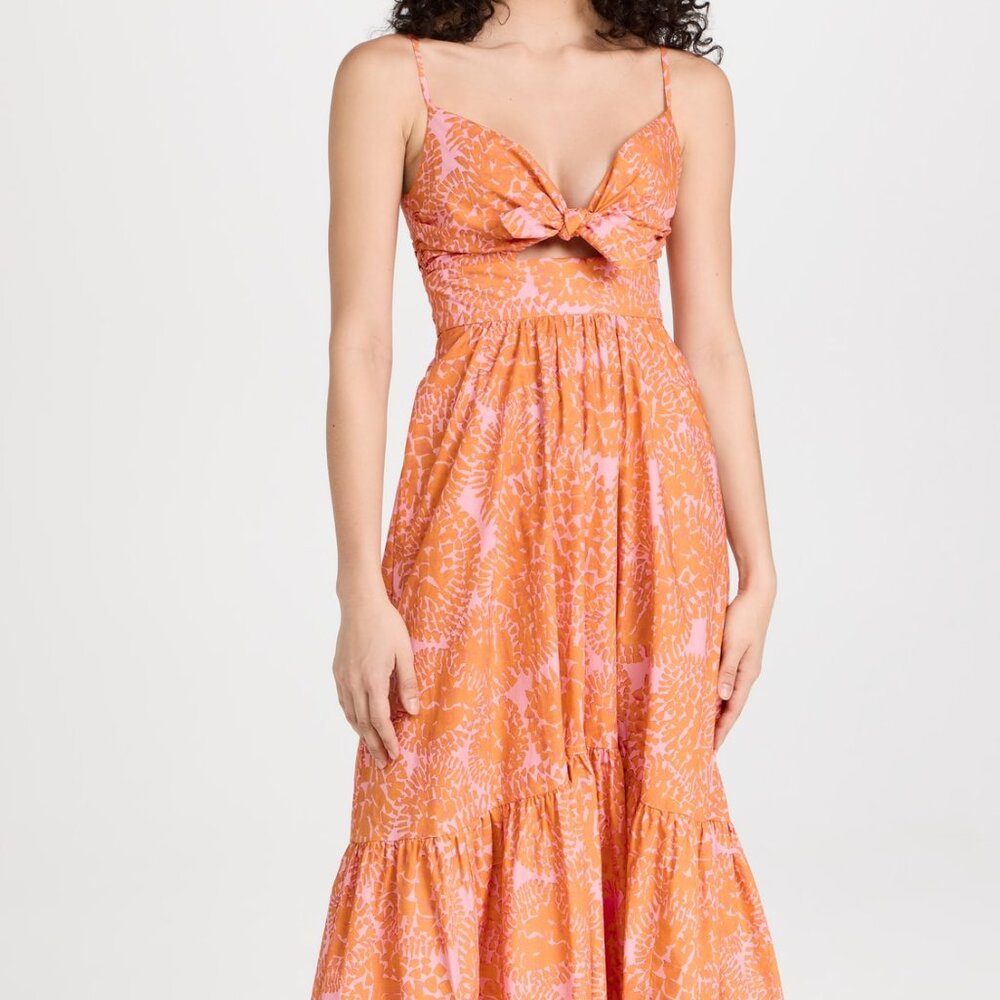 A.L.C. NWT Laura Floral Printed Smocked Back Maxi Dress Size 14 in Orange/Pink
